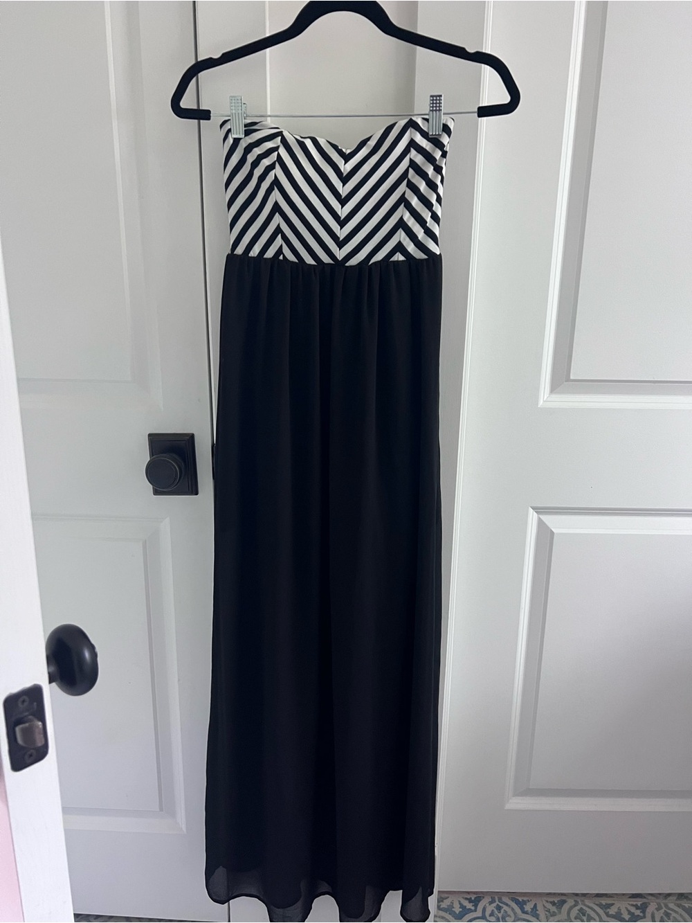 Papaya Black Maxi Dress with Black & White Chevron Bodice